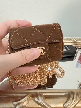 Brown Quilted Mini Bag Charm • Velvet Feel Chain Keychain